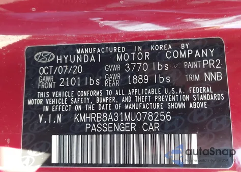 2021 Hyundai Venue Se из США, поврежденный, VIN KMHRB8A31MU078256